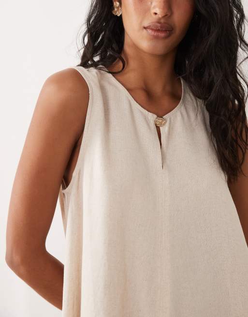 JDY linen blend pleated mini dress in oatmeal, 3 of 4