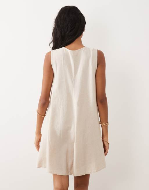 JDY linen blend pleated mini dress in oatmeal, 4 of 4