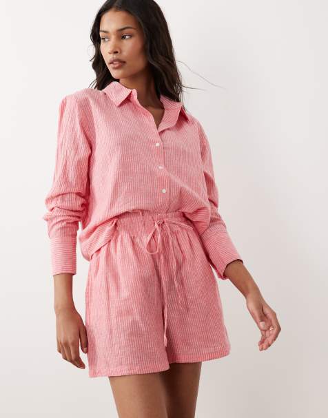 JDY linen blend shorts in red stripes (part of a set) - view 1