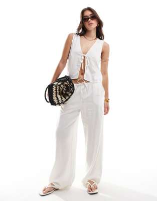 linen look straight leg pants in white - part of a set