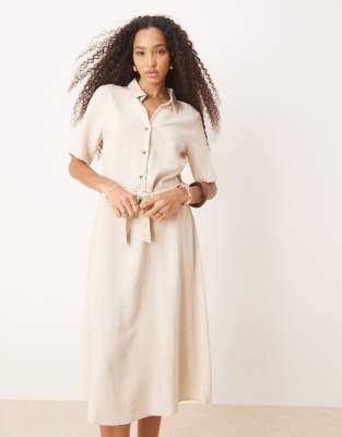 Jdy Linen Mix Midi Shirt Dress In Neutral