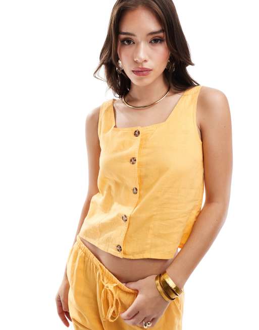 JDY linen mix square neck waistcoat in orange (part of a set) 