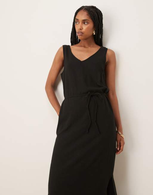 JDY linen mix tie maxi dress in black