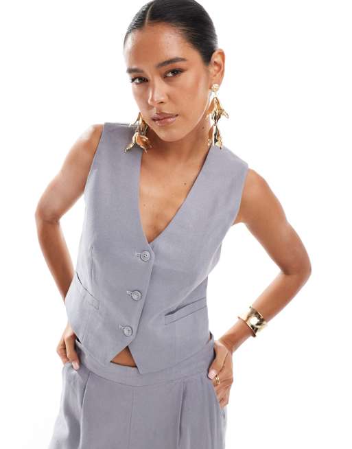 JDY linen mix vest in gray - part of a set