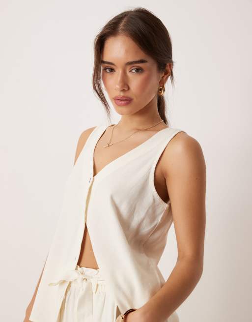 JDY linen mix vest in white - part of a set, 4 of 4