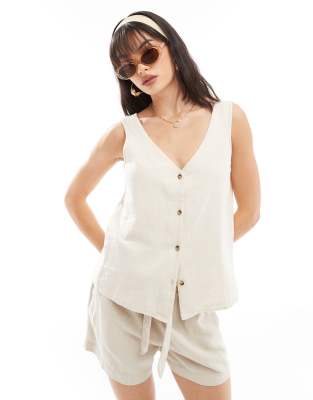 JDY linen mix waistcoat co-ord in oatmeal-Neutral