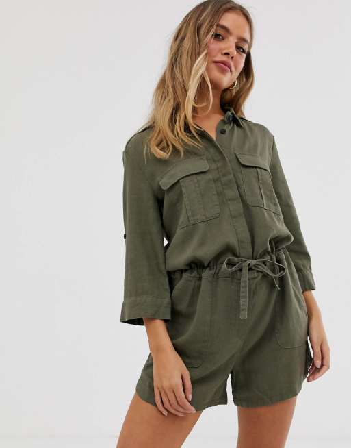 Khaki store linen playsuit