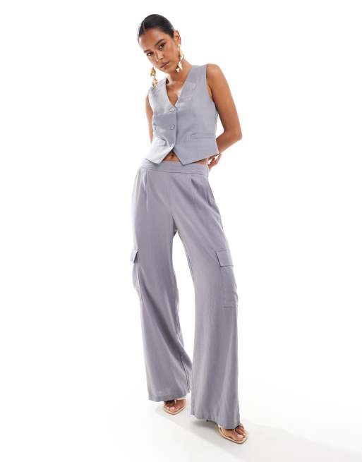 JDY linen waistcoat in grey part of a set ASOS