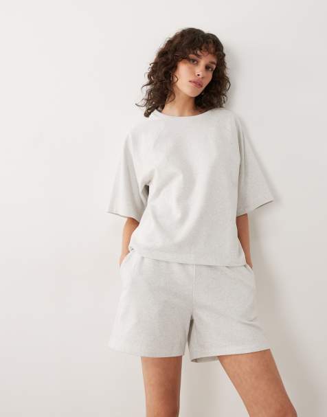 JDY – Ljusgråmelerad t-shirt i sweatshirttyg med boxig passform, del av set - view 1