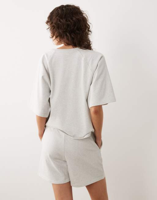JDY – Ljusgråmelerad t-shirt i sweatshirttyg med boxig passform, del av set, 4 av 4