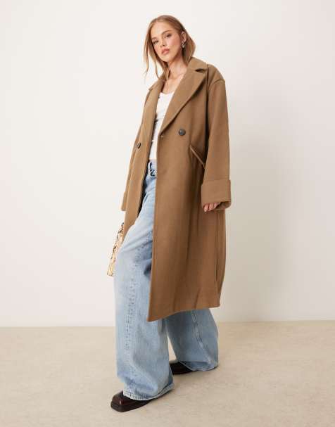 JDY long coat with wool in light brown - view 1