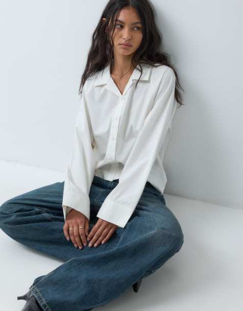 JDY long sleeve boxy shirt in white - view 1