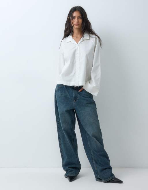 JDY long sleeve boxy shirt in white, 2 of 5