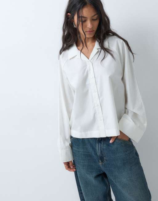 JDY long sleeve boxy shirt in white, 3 of 5