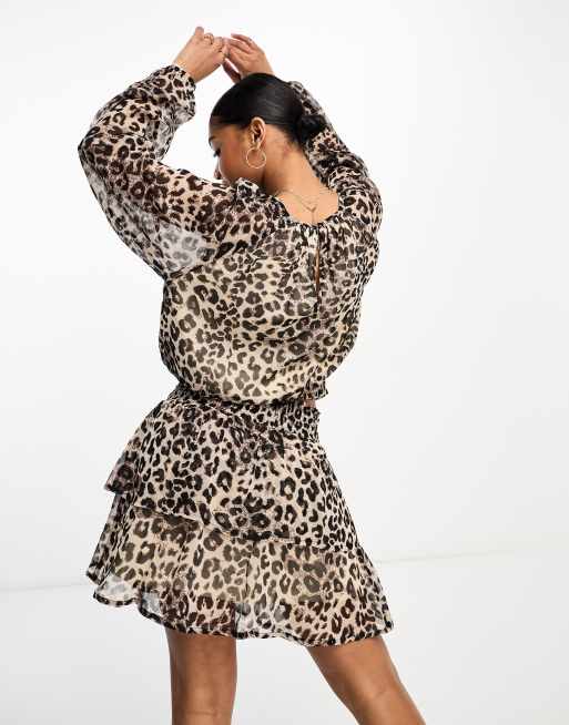 JDY long sleeve chiffon blouse co-ord in animal print, 2 of 4