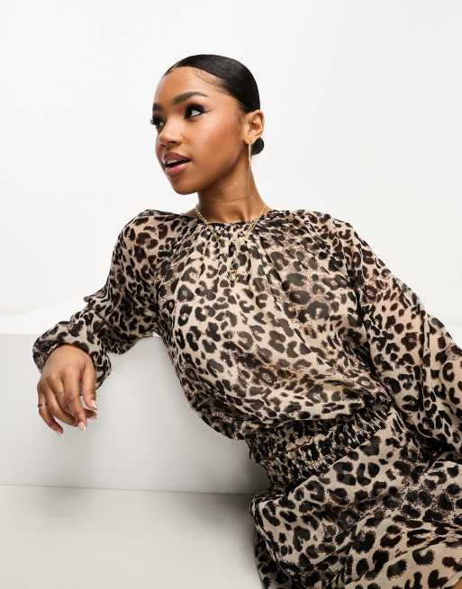 JDY long sleeve chiffon blouse in animal print - part of a set