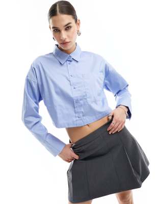 Jdy Long Sleeve Cropped Shirt In Blue