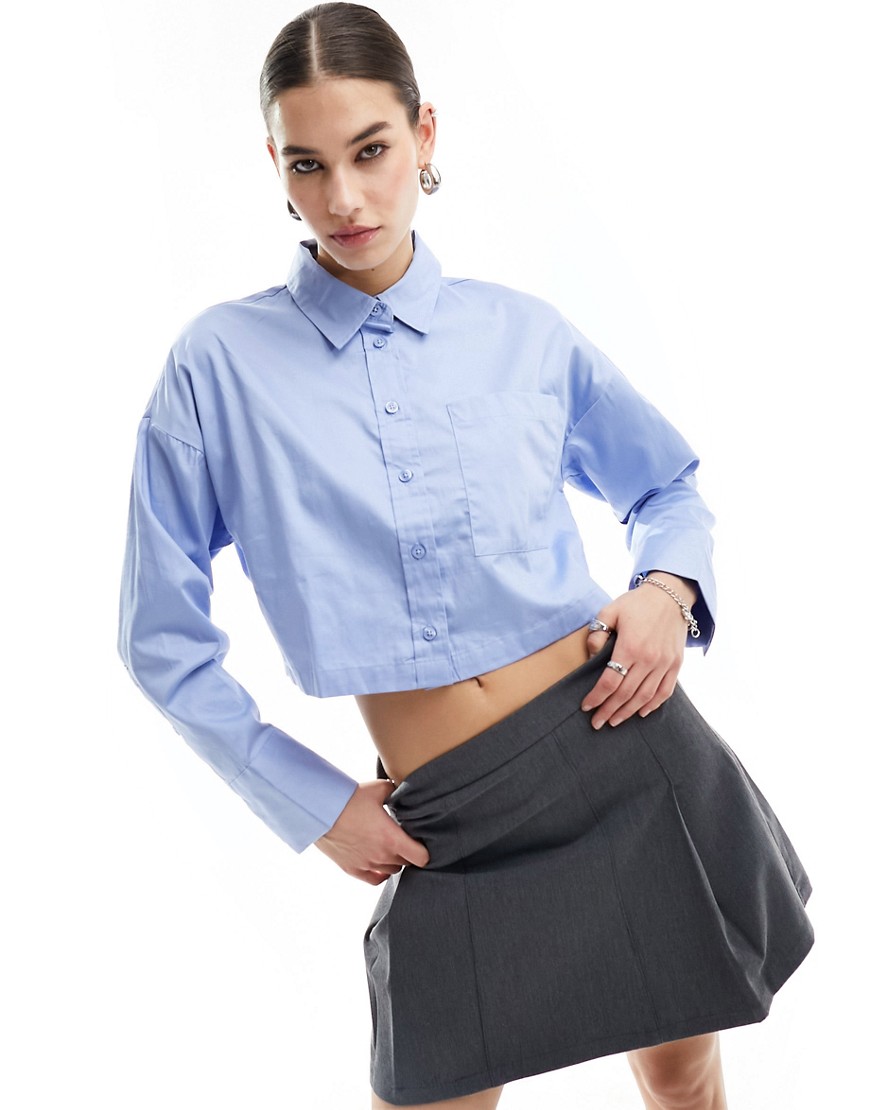 JDY long sleeve cropped shirt in blue