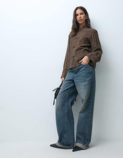 JDY long sleeve high neck shirt in brown, 2 of 5