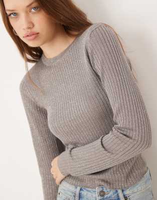 JDY long sleeve knitted top in silver