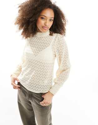 Jdy Long Sleeve Lace Top In Sandshell-neutral