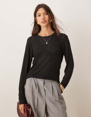 JDY JDY long sleeve laddered top in dark grey