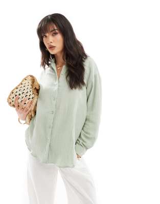 JDY long sleeve loose blouse in sage-Green