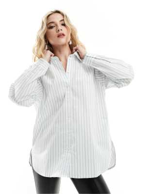 JDY long sleeve loose fit shirt in white with blue stripe | ASOS