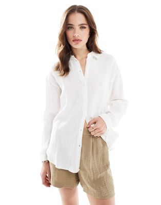 long sleeve loose shirt in white