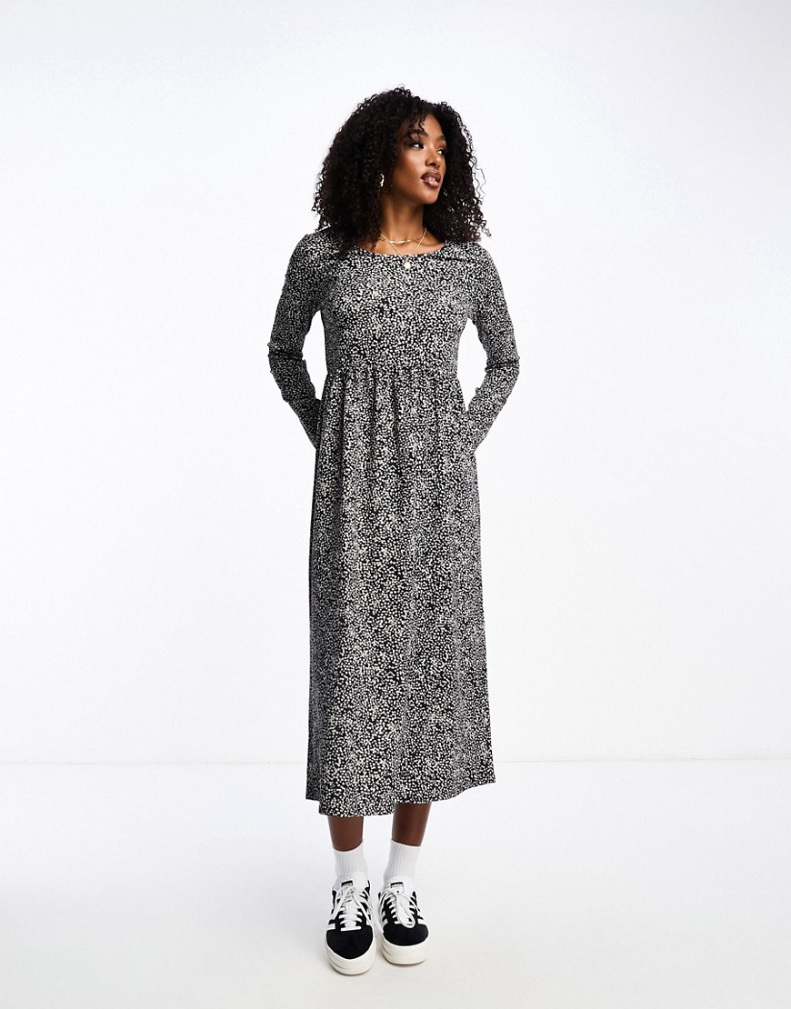 JDY long sleeve maxi dress in navy ditsy floral