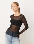 [JDY] JDY long sleeve mesh top in black L BLACK