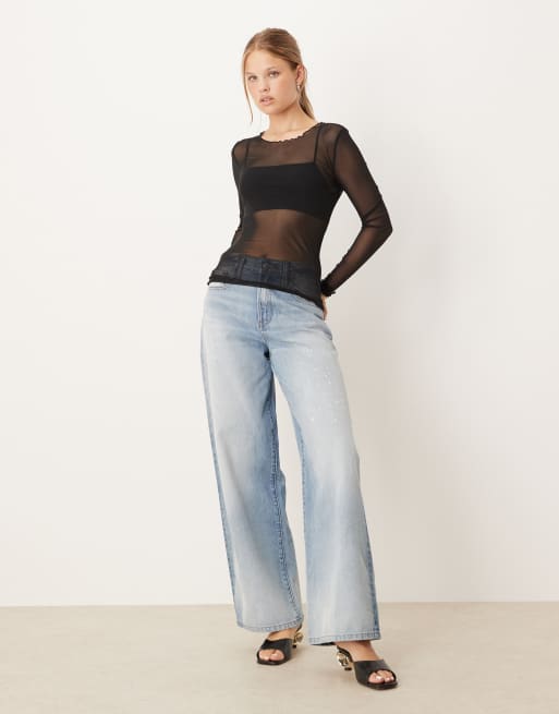 JDY long sleeve mesh top in black, 4 of 4