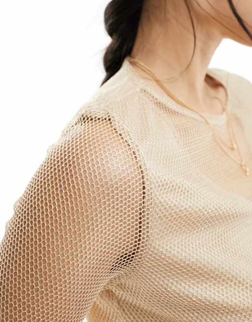 Gold mesh long store sleeve top