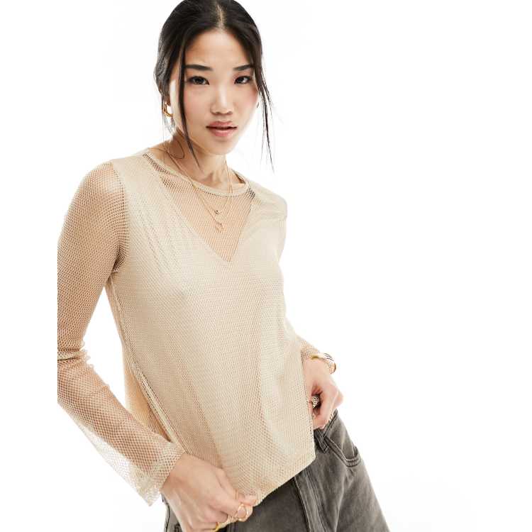Gold mesh top long sleeve deals