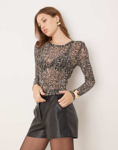 JDY long sleeve sheer top in snake print - view 1