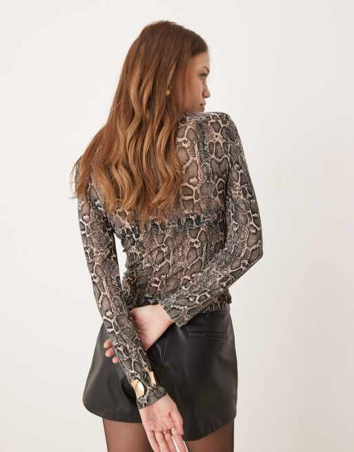 JDY long sleeve sheer top in snake print