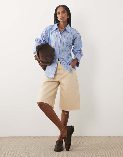 JDY long sleeve shirt in blue & brown stripes, 2 of 4
