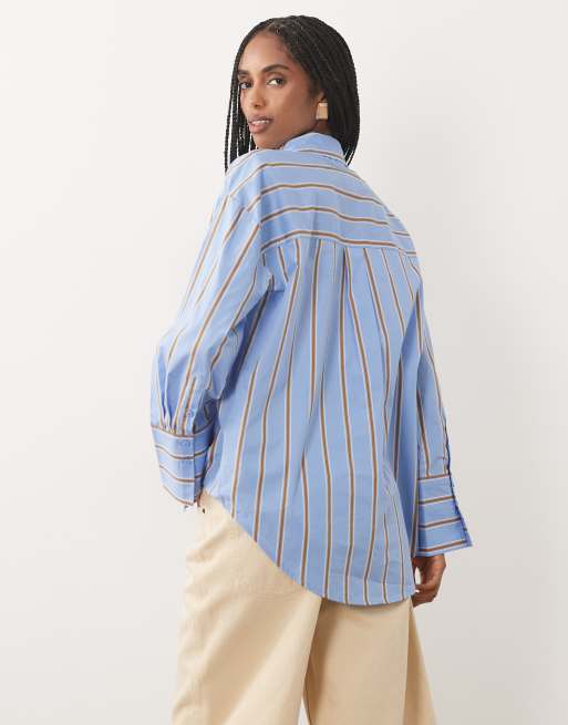 JDY long sleeve shirt in blue & brown stripes, 4 of 4