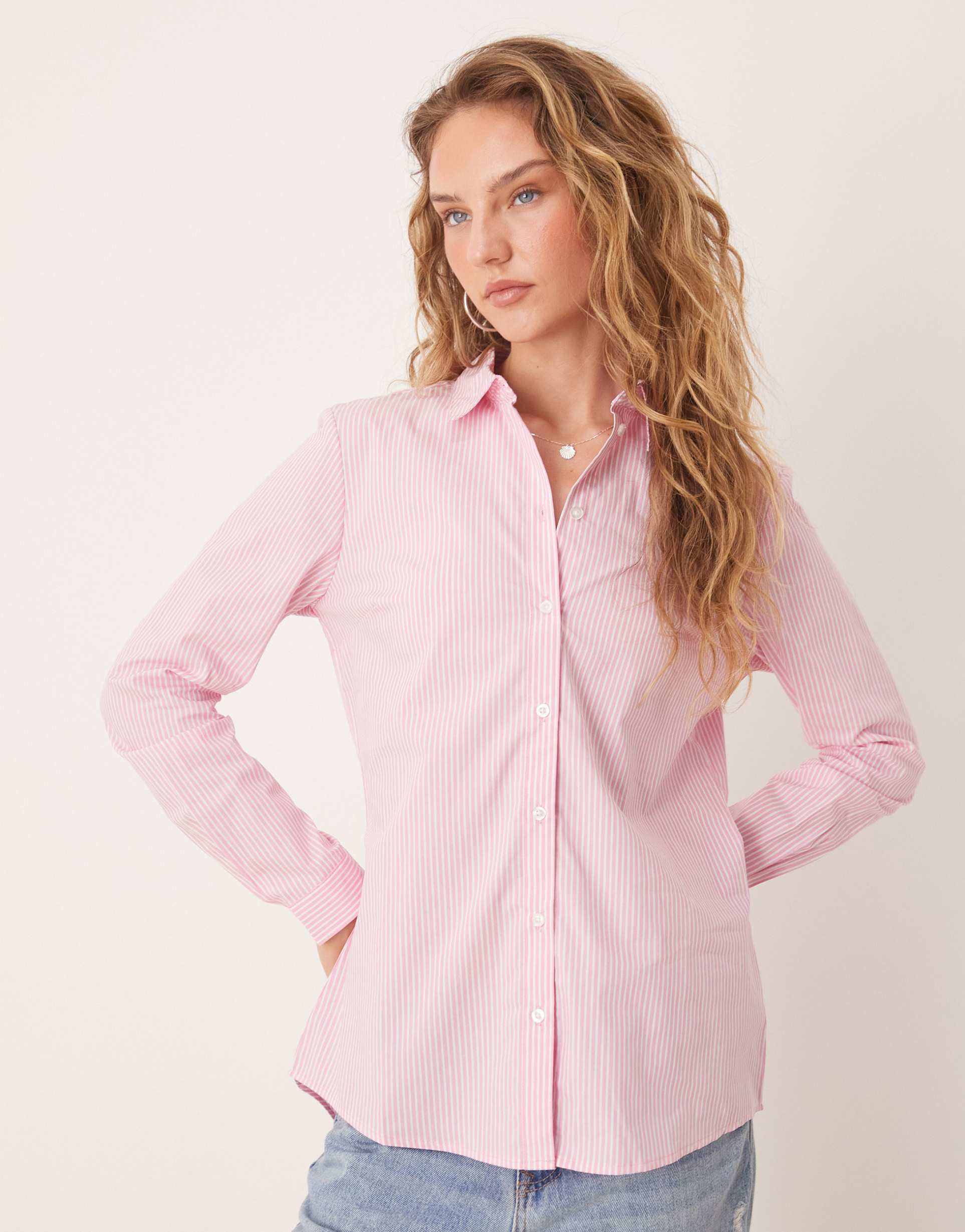 jdy long sleeve shirt in pink stripe