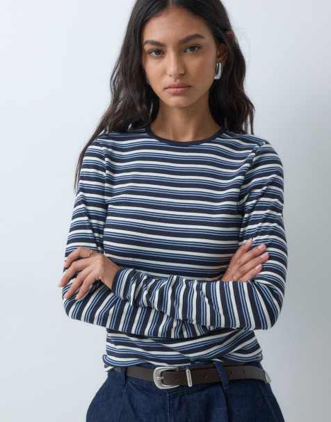 JDY long sleeve top in navy stripes - view 1