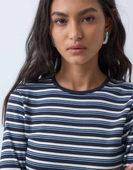 JDY long sleeve top in navy stripes, 3 of 5