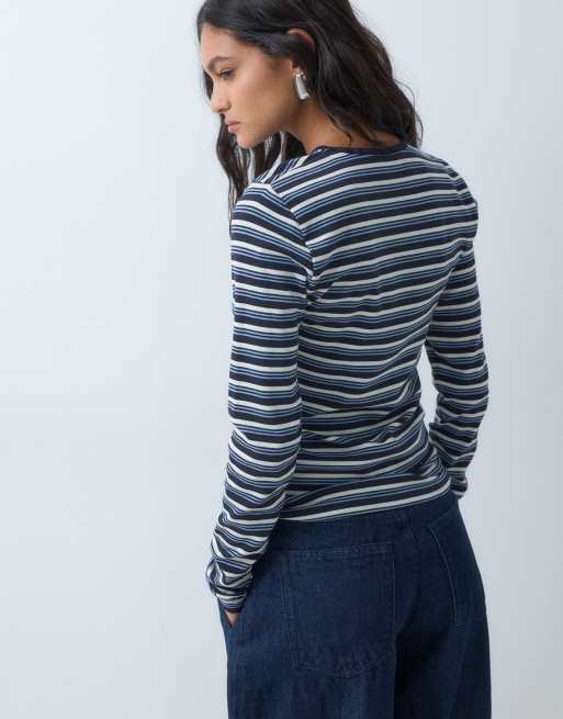 JDY long sleeve top in navy stripes, 4 of 5