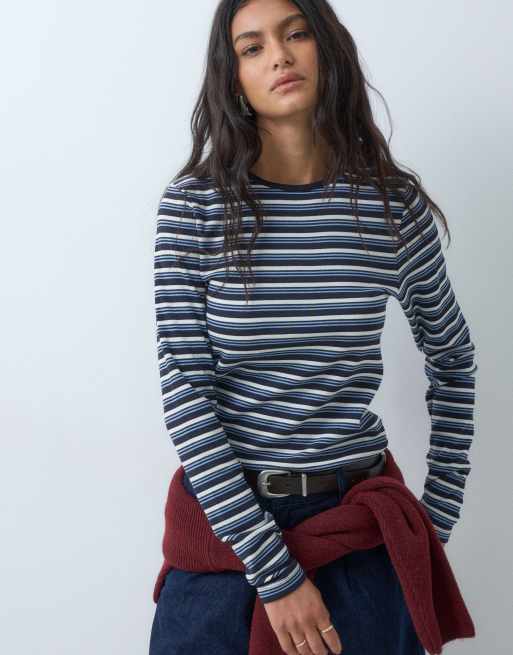 JDY long sleeve top in navy stripes, 5 of 5