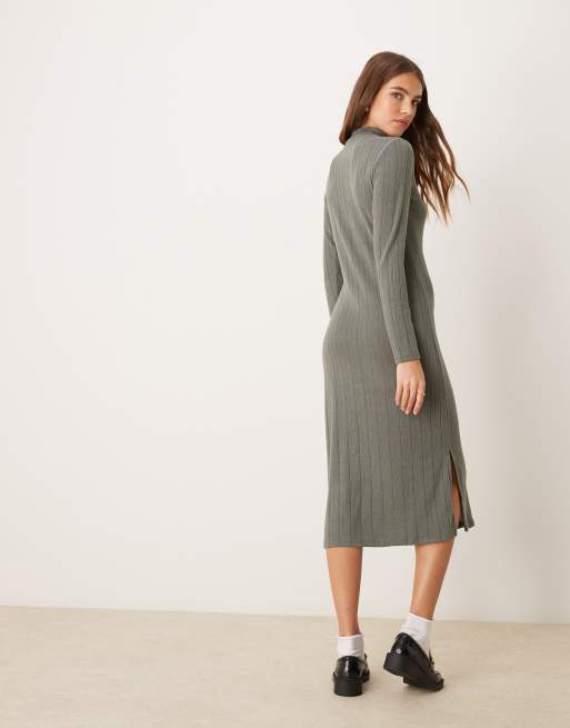 knee length dresses for ladies Charcoal Striped Short Sleeve V-Neck Midi Dress – PinkBlush main image 0