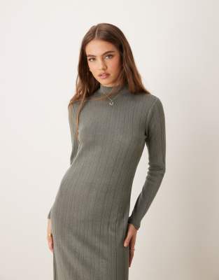 JDY JDY long sleeve turtle neck ribbed midi dress in grey