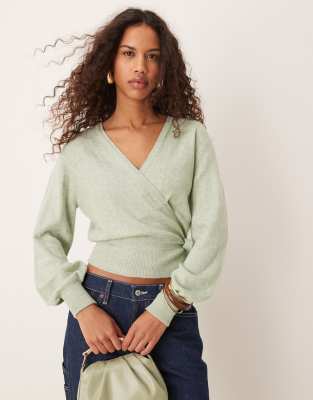 long sleeve wrapped cardigan in light green