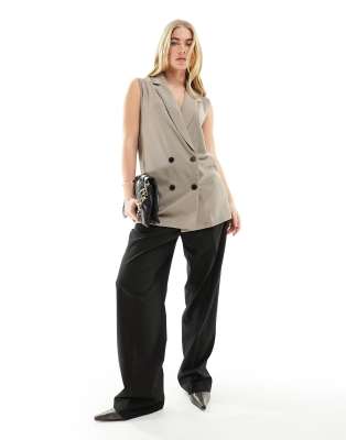 long vest in taupe-Gray