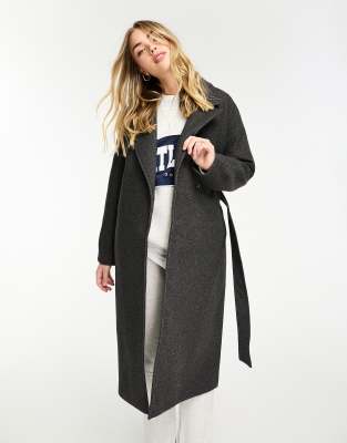 JDY longline belted coat in grey