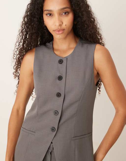 JDY longline button through waistcoat co-ord in grey, 4 of 4