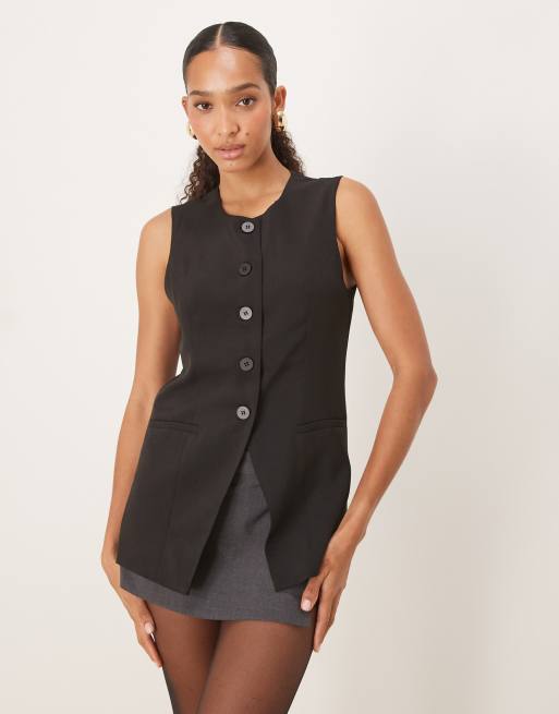 JDY longline button through waistcoat in black, 2 of 4